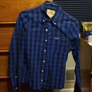 Plaid button down dress shirt blue